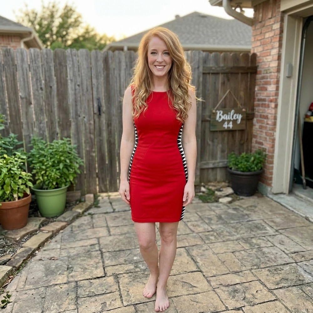 Bailey 44 Red Sleeveless Mini Dress with Black-and-White Side Trim